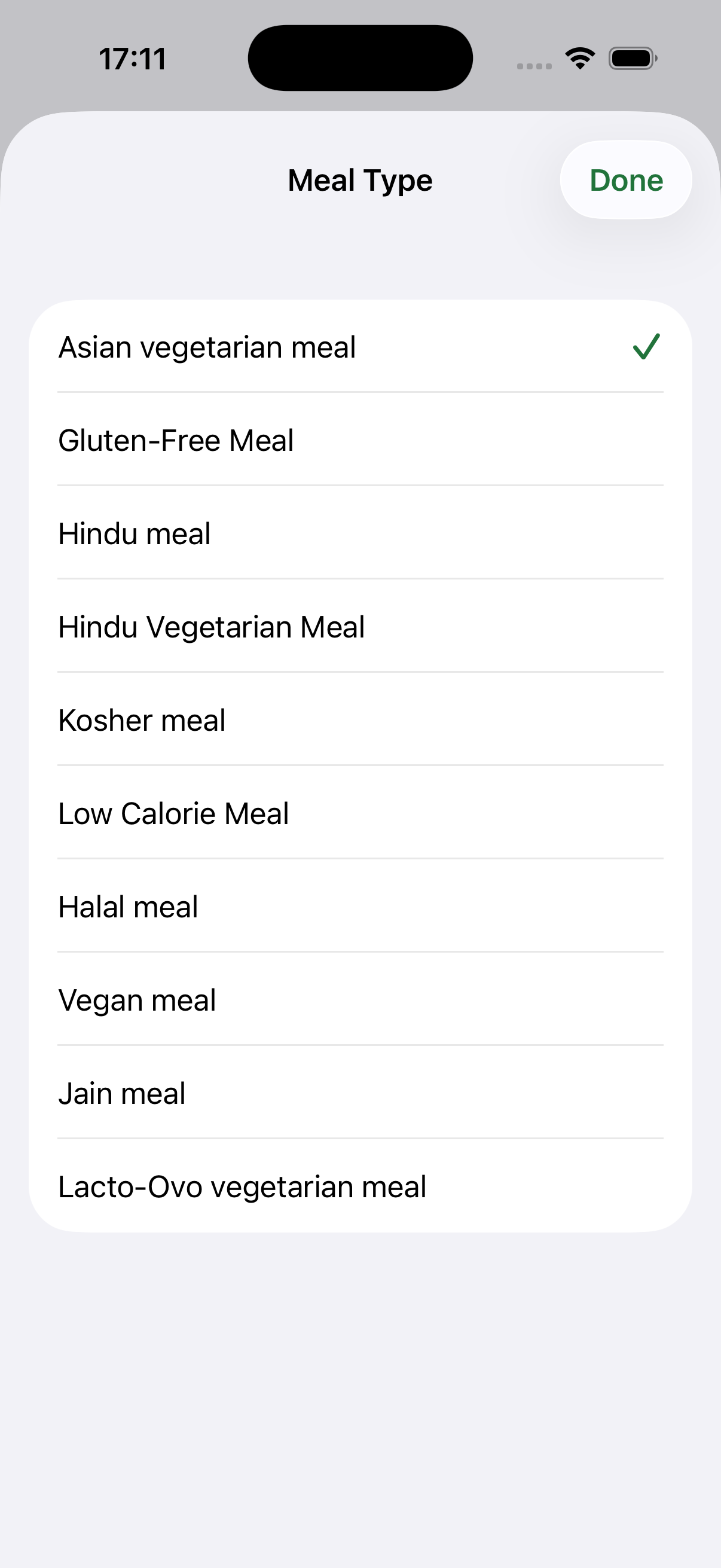 Meal type picker