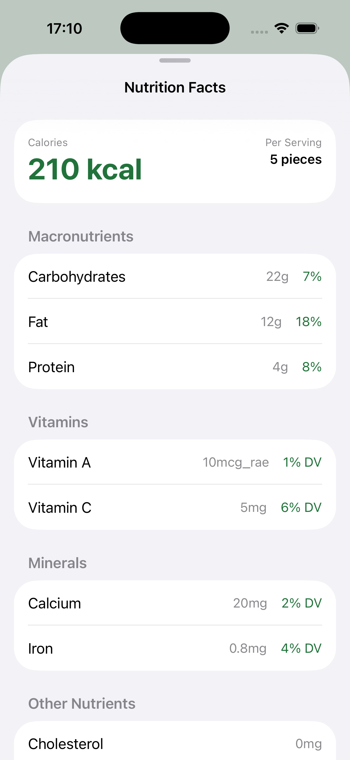 Nutrition facts